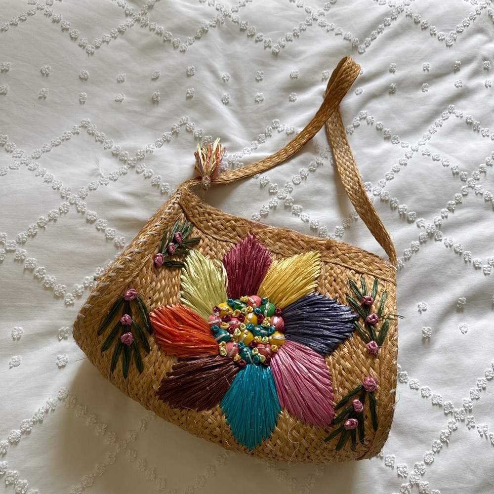 Handcrafted Floral Straw Bag